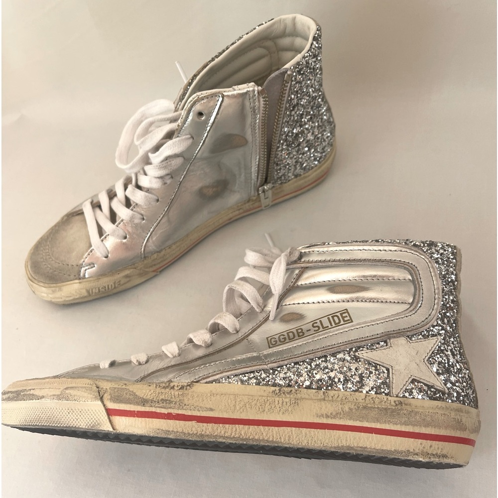 Golden Goose Slide High Top Glitter Sneaker Zip size 38 - barely worn, no box